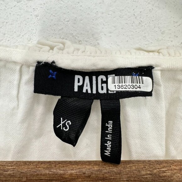 Paige Size XS White Tailynn V Neck Peasant Blouse Boho Cotton Tassle - Picture 9 of 9